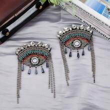 MAGICALCUTDIE 2Pcs Evil Eye Shoulder Epaulet With Tassel Detachable Tassel Epaulette Pin Badge Shoulder Insignia With Felt Rhinestone For Man Woman Leather Jacket Windbreaker Coat