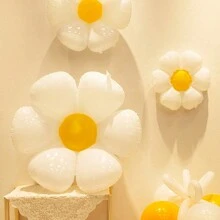 可爱白色无脸可爱雏菊花套装形状生日快乐派对装饰铝箔氦气球 Helio Globo 可飞