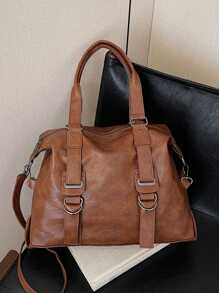 2025 Fashion Soft Leather Casual Shoulder Tote Bag, Vintage Solid Color Versatile Handbag For Work & Daily Use