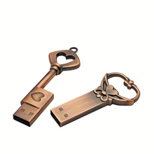 Unidad flash USB de cobre con forma de corazón de 128 GB, unidad flash USB metálica retro de 64 GB, memoria USB creativa de 32 GB como regalo