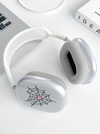 “1对心形蜘蛛网和蝙蝠爱心印花耳罩保护套，兼容 Max - 透明软TPU保护壳，防震防刮擦保护套”