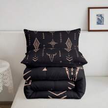 Erosebridal 2/3 Pcs Bull Skull Comforter Set - Boho Bedding Set, Exotic Horns Bohemian Bedding Comforter Sets, Mysterious Symbol Bedroom Decor, Animal Quilt Set, Black Brown Abstract Geometric Bed Set For Men Teens, Soft Comfortable(Microfiber)