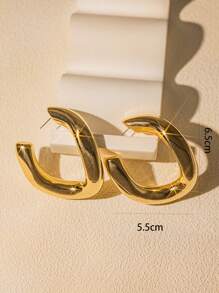 1 Cặp khuyên tai kim loại hình tròn gợn sóng bất đối xứng hình học cổ điển, khuyên tai hình chữ C phóng đại dành cho nữ, thích hợp để đeo hàng ngày, ngày lễ, ngày lễ tình nhân, tiệc tùng, quà tặng năm mới - Hoa tai nút vàng lớn - Xem 4