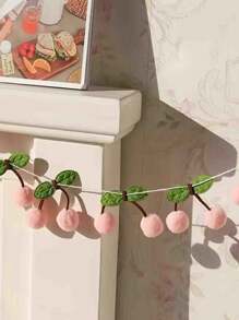 1pc Cherry Blossom Pom Pom Banner,Art Deco Cherry Blossom Garland Decor, Polyester Cherry Blossom Garlands, Colorful Ball Hanging Decoration, Fabric Cherry Pom Pom Banner, Wall Hanging For Wedding, Birthday Party, Valentine'S Day, Spring & Summer Room Wall DecorationDIY Threaded Ornament, No Power Needed, Suitable For Bedroom Wall, Holiday Party, Home Kitchen Festival Decor