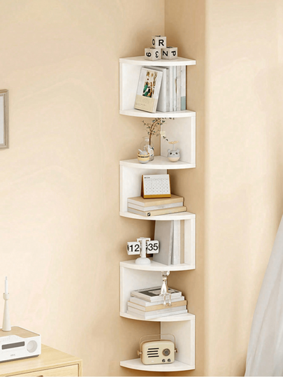 1pc 5-Tier Floating Shelves, Wall Mounted Corner Storage Rack, Plastic Organizer Rack, Suitable For Living Room, Bedroom, Kitchen, Bathroom, Office - Ideal Christmas Gift