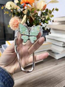 1 pieza Ganchos plegables y colgantes en forma de mariposa brillante, gancho perchero para colgar bolsos en mesas, escritorios, hogar y oficina