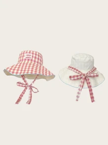 1pc Women's Plaid Casual Polyester UPF Sun Protection Reversible Bucket Hat, Suitable For Spring/Summer