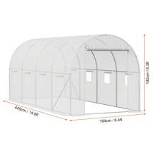 Walk-In Tunnel Greenhouse, 29.5x9.8x6.6 Ft Or 29.2x9.7x6.5 Ft Or 27.4x9.5x7.4 Ft Or 14.6x6.4x6.3 Ft Or 9.6x6.4x6.2 Ft Or 19.4x9.7x6.5 Ft Or 11.3x6.4x6.3 Ft Hoop House With Galvanized Steel Frame, PE Cover, Zipper Door, 12 Windows For Outdoor Use - 14.6x6.4x6.3 ft, White PE Cover, Roll-up Zipper Door and 8 Windows - 查看 10