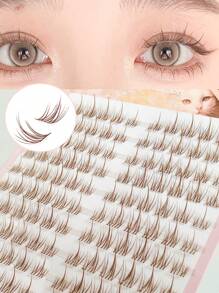 120pcs/Set Caramel Color Sunflower Lashes, DIY Brown Sunflower False Lashes, Transparent Stem Invisible Stem Natural Soft Colored Sunflower Lashes, Reusable Lash Clusters, Eyelash Clusters, Individual Eyelashes, Lashes, Fake Lashes - CC - View 4