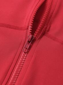 Chaqueta deportiva de manga larga con cremallera, de unicolor, con ojales para el pulgar, ajuste ceñido para fitness, yoga, correr