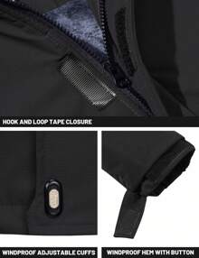 KEFITEVD Winter Jacket Men's Water-Resistant Fleece Jacket Snow Ski Jacket Military Tactical Jacket Coat Parka Hood Raincoat Ski Outfits - Carbon Grey - View 6