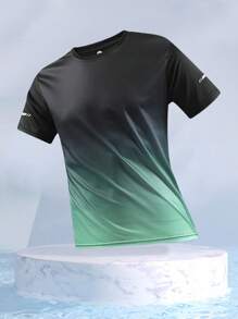 Women's Minimalist Ombre Short Sleeve Sports Running T-Shirt, Suitable For Spring/Summer - Green - View 9