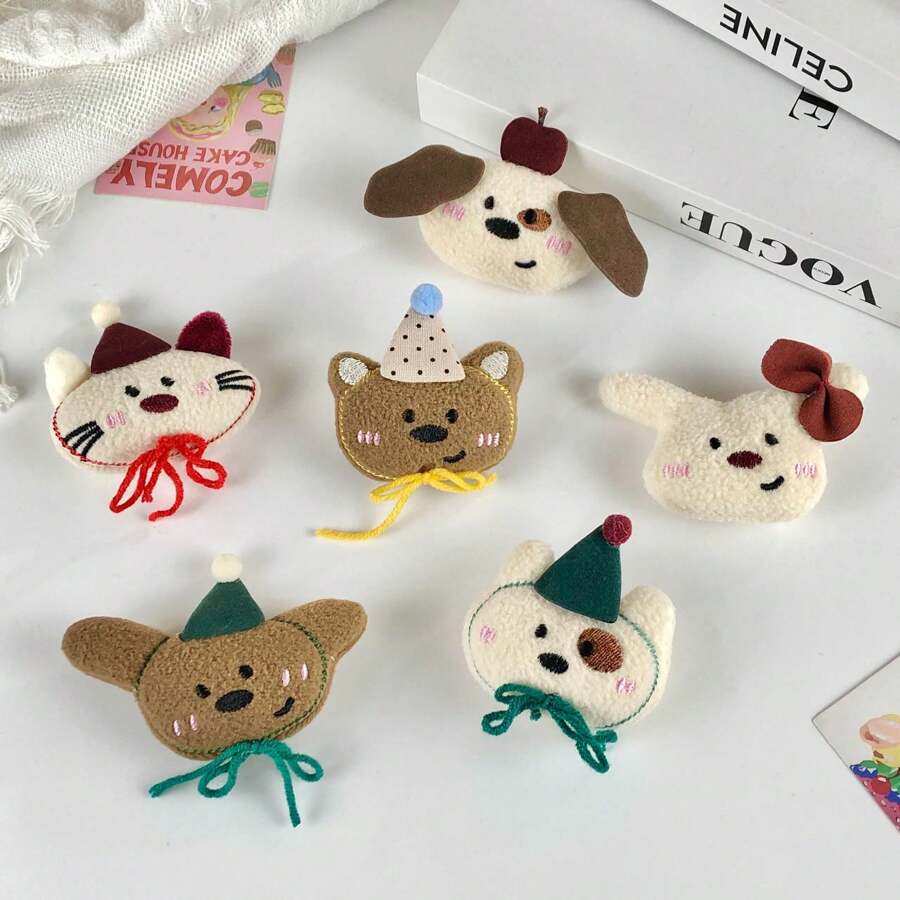 1 pieza Broche estilo coreano Ins con diseño lindo de conejo, perro, cachorro de salchicha, accesorio decorativo divertido con moño para niñas