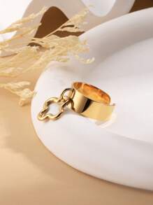 1pc Fashionable Asymmetrical Geometric Square Pendant Ring - Yellow Gold - View 2