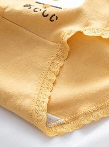 5 pièces / set Culottes à la taille moyenne avec imprimé mignon de bandes de dentelle et de dessins animés pour filles préadolescentes, respirantes. Culottes triangulaires pour étudiantes / filles préadolescentes