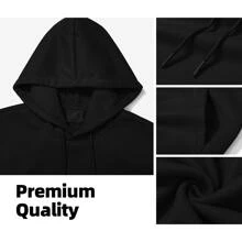 Women's Casual Black Hoodie With Letter Print -  Blend, Drawstring, Kangaroo Pocket  Machine Washable  FallWinter Collection