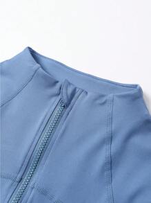 Damen Jacke mit durchgehendem Reißverschluss, Unifarben, Langarm, figurbetonter Sitz, mit Daumenöffnungen an den Manschetten, geeignet für Fitness, Yoga, Laufen
