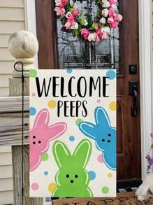 1pc Easter Bunny Welcome Garden Banner - Double Sided, Multifunctional Outdoor/Interior Decoration, Spring & Summer Holiday Decoration, Suitable For Outdoor Yard Garden & Patio Use, With Hunting Dog, Rabbit, Easter Egg Design, House Flag, Home Decoration, Outdoor Decoration, Patio Decoration, Garden Decoration. 14.17*18.50 Inches - Linen Material - No Electricity Required.