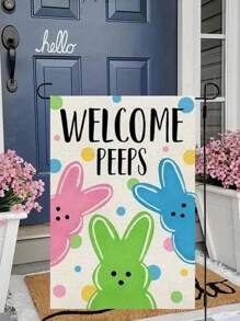 1pc Easter Bunny Welcome Garden Banner - Double Sided, Multifunctional Outdoor/Interior Decoration, Spring & Summer Holiday Decoration, Suitable For Outdoor Yard Garden & Patio Use, With Hunting Dog, Rabbit, Easter Egg Design, House Flag, Home Decoration, Outdoor Decoration, Patio Decoration, Garden Decoration. 14.17*18.50 Inches - Linen Material - No Electricity Required.