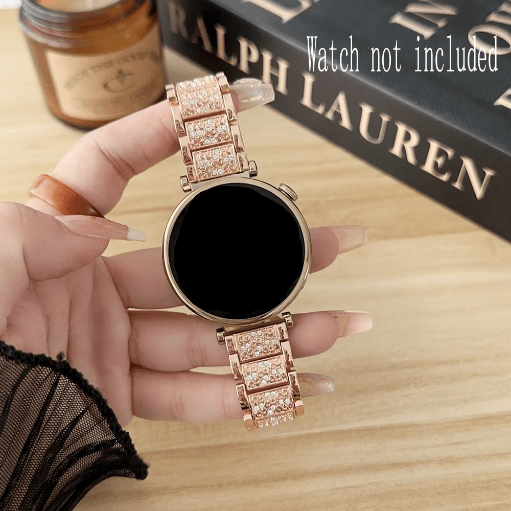 1pc Women Rhinestone Zinc Alloy Watch Band 22mm 20mm Strap Compatible With Samsung Galaxy Watch 3 Active 2 Gear S2/ 3 40mm 44mm Classic 43mm 47mm Band 46mm Watch GT 2/ 3 Pro For Amazfit GTR Garmin Ticwatch Fossil Smartwatch Metal Rhinestone Relief Design Watchband, Winter New Model For Women & Men