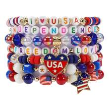 1 pieza Brazalete con cuentas con diseño de bandera estadounidense, brazalete patriótico para fiestas y días festivos