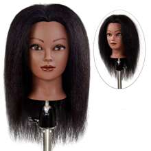 Đầu ma-nơ-canh bằng tóc thật, 16",Đầu búp bê tạo kiểu tết tóc,Đầu ma-nơ-canh trường dạy làm đẹp,Đầu thực hành nhuộm tóc uốn - màu đen - Xem 2