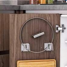 Non-Perforated Stainless Steel Kitchen Storage Rack Wall Mounted Pot Lid Rack Cabinet Floor Cutting Board Storage Rack - 黑色 - 查看 3