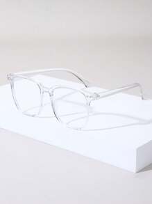 1 件男女通用时尚平光镜片眼镜，塑料渐变方形镜框，简约设计，适合男士和女士