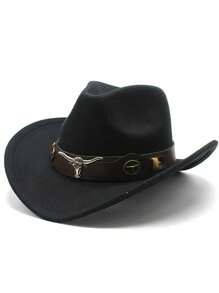 1 件经典复古牛仔帽，配有可拆卸棕色皮革带装饰，适合户外穿着 - 公牛棕皮禮帽 - 查看 8