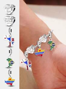 1 Pc 925 Sterling SilverDONIMICAN MAP CHARM Pendant Beads Pendant Ball Suitable For Bracelets DIY Women's Jewelry - Silver - View 1