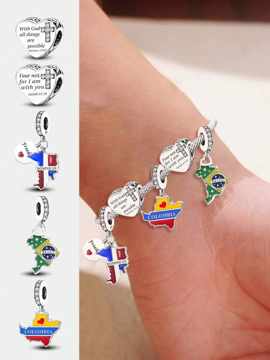 1 Pc 925 Sterling SilverDONIMICAN MAP CHARM Pendant Beads Pendant Ball Suitable For Bracelets DIY Women's Jewelry - Silver - View 1