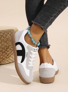 Women's Casual Soft Sole Flat Sneakers, Versatile Sport Shoes Classic White Shoes - Black, Gray and White - View 6