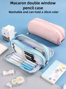 1pc 3-Layer Large Capacity Multi-Functional Double Zipper Pencil Case, Suitable For School Stationery, Desk Storage Bag, Educational Gift Creative Cosmetic Pouch, Gift For Kids And Students - Multicolor - View 2