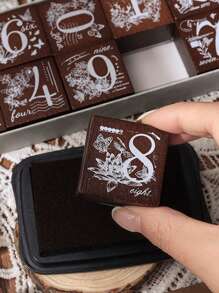 10pcs/27pcs Vintage Flower & Number Pattern Wooden Stamps, Delicate Flower And Grass Pattern Engraved Stamps, Scrapbook Decoration, DIY Handbook Greeting Card Decoration, Gifts For Friends