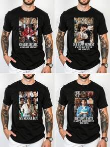 Camiseta personalizada personalizable para hombre, personalizar con texto, cargar tu foto/pareja/mejor amigo/mascota/paisaje/familia, camiseta negra para primavera/verano, atuendo del Día de San Valentín, regalo para fiestas, regalo de aniversario, uniforme de la empresa, atuendo de festival de música, regalo para él, camiseta de cuello redondo de manga corta para hombres, ropa para fiestas, camisa negra para hombres, ropa de primavera/verano