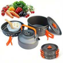 10pcs Portable Camping Cook Cooking Cookware Set Anodised Aluminium Pots Pans 14*13*10cm - Variant1 - View 1