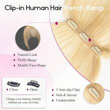 360° Clip-On Air Bangs Hair Extensions, Suitable For Women With Sideburns, 3 Secure Clips, Full Bangs - S613 - View 4