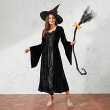Witch Broom With Ribbon, Halloween Decoration Party Favor Photo Booth Accessories - A - View 7