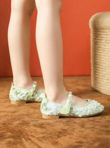 女童绿色平底鞋，幼儿珍珠正装鞋 - 綠色 - 查看 6