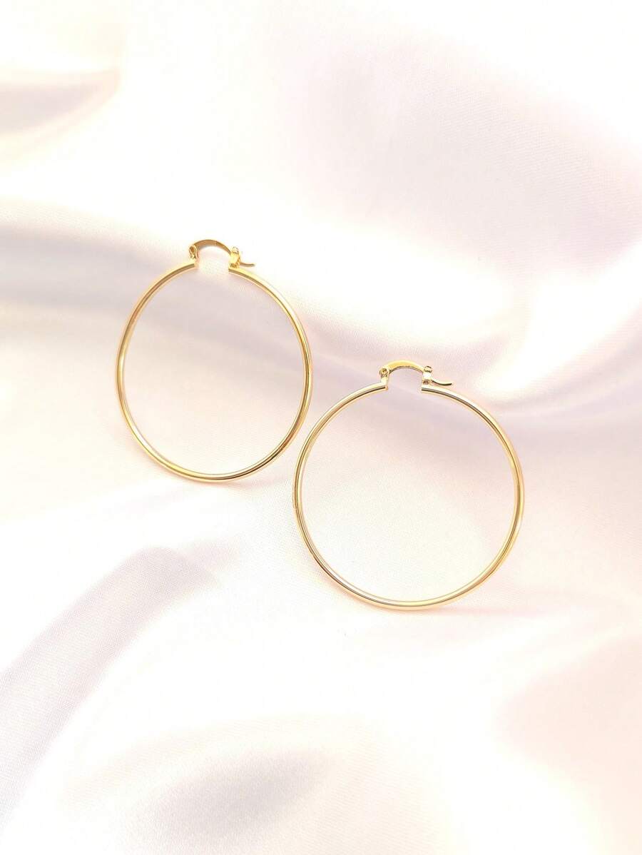 Pendientes Arracadas Delgadas Grandes Lisas 18k Oro Laminado - Dorado - Ver 1