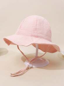 1pc Unisex Baby 1-2Y Sun Protective Cute Solid Color Simple Gauze Bucket Hat For Outdoor - 1PC - View 12