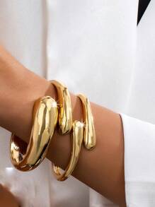 1 Set elegante y sencillo de joyas de brazalete con gota geométrica de metal liso con diseño de serpiente, adecuado para mujeres