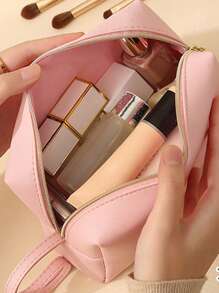 1pc Women Personalized PU Leather Cosmetic Bag Inner Lining, Portable Travel Toiletry Pouch, Fashion Large Capacity Grooming Bag, Embroidered Letter Beauty Organizer, Suitable As Gift For Family, Friends, Mother, Girlfriend, Valentine's Day, Christmas, Nurse's Day, Teacher's Day, Birthday - Multicolor - View 4