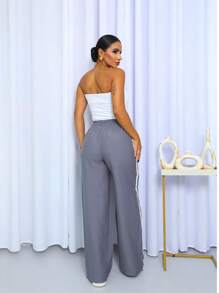 Striped Palazzo Pants - Flint Stone - View 4