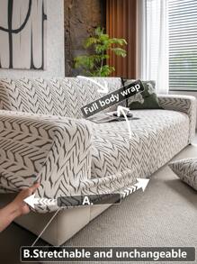 1pc Stretchable Multi-Functional Sofa Cover, Geometric Pattern Design, Suitable For Spring, Summer, Autumn And Winter, Protects Sofa, Decorative Sofa Slipcover, Includes 1 Throw Pillow Case - Grey - View 5