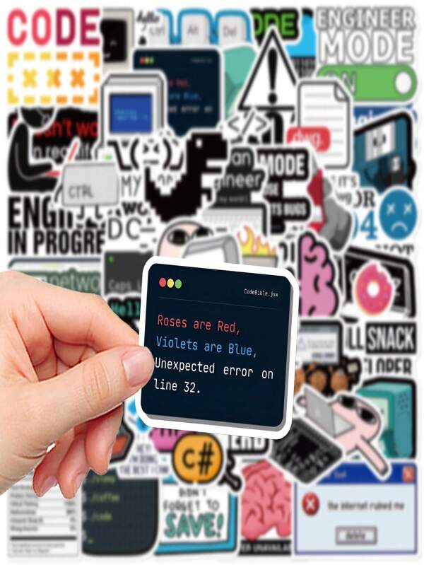50pcs Personalized Programmer Expression Stickers, Cartoon Coding Stickers For Journal, Phone Case, Laptop Decoration, Waterproof Decals, Brand: YWWBLD