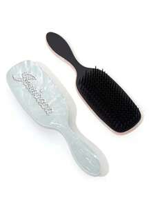 [Customized]Personalized Hair Brush Comb Marbled Pattern Handle Paddle Brush Custom Rhinestone Personalization Custom Name Letter Anti-Static Airbag Brush Scalp Hair Massage Hairbrush Cute Gift,Multi-Functional,Space-Saving,Ornamental,Letter,Exquisite,Stylish,Vintage,Unique,Customized,Personalized,Custom,Ideal Gifts For Her,Girlfriend,Her,Grandparents,For Anniversaries,For Weddings - Multicolor - View 7