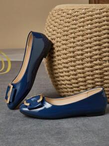 WHDXY 女士平底方头乐福鞋，软底舒适一脚蹬平底鞋，适合上班，酒红色经典款