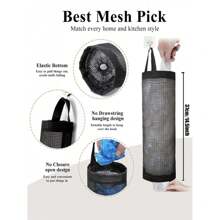 1pc Garbage Bag Storage Hanging Bag, Wall-Mounted Drawstring Shoe Storage Bag, Kitchen Plastic Bag Storage Box, Woven Net Bag, Plastic Bag Rack With Hanging Net Storage, School Supplies, College Student Storage Bag, Storage Bag, Storage Box, Storage, Kitchen