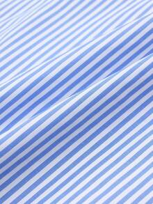 女士条纹灯笼袖休闲衬衫，舒适日常穿着，适合户外散步、毕业季、独立日 - 藍色 - 查看 10